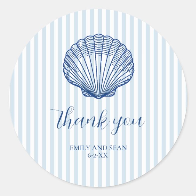 Custom Wedding Name Seashell Vielen Dank Runder Aufkleber (Vorderseite)