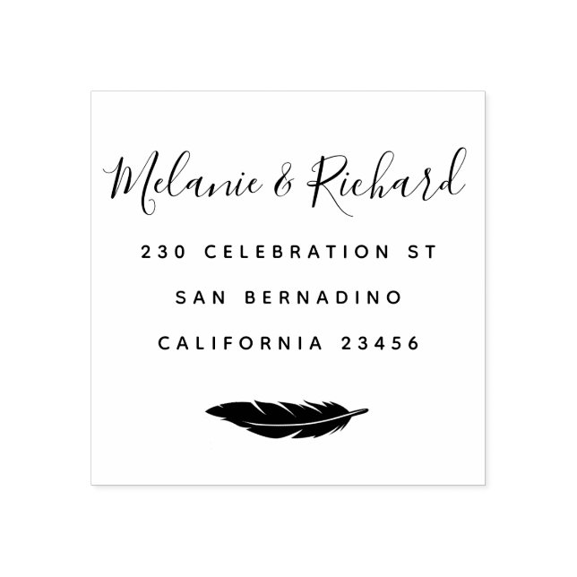 Custom Wedding Names Elegantes Script & Feather Gummistempel (Prägung)