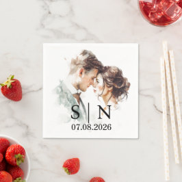 Custom Wedding Napkin – Photo, Initials & Date Serviette