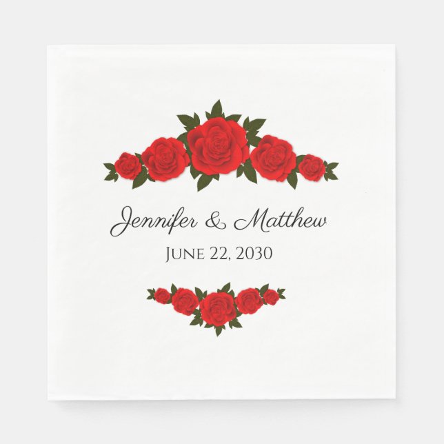 Custom Wedding Napkins mit Rote Rosen Serviette (Vorderseite)