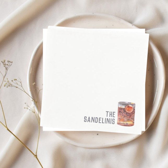 Custom Wedding Napkins Negroni Cocktail Stunde Serviette (Signature wedding Drink Negroni Cocktail Napkins)
