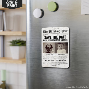 Custom Wedding Newspaper Save the Date Einladung Magnet
