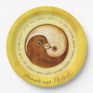 CUSTOM WEDDING PLATE 9" Gold YinYang taucht Harmon Pappteller