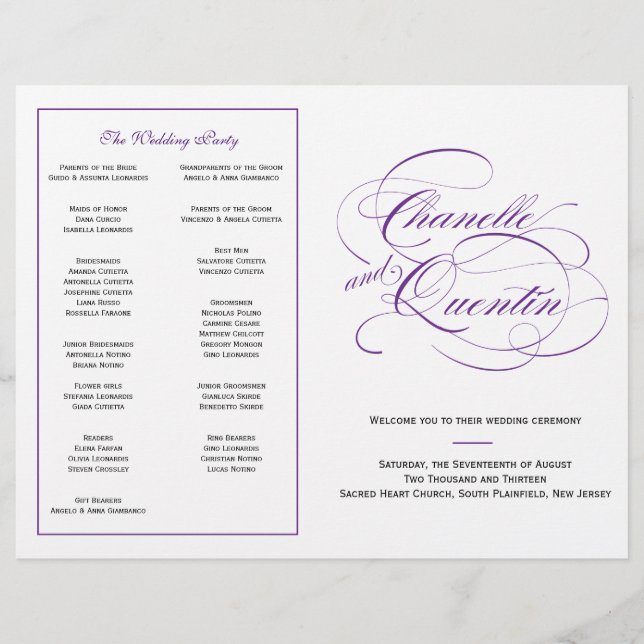 Custom Wedding Program - Lila (Vorderseite)