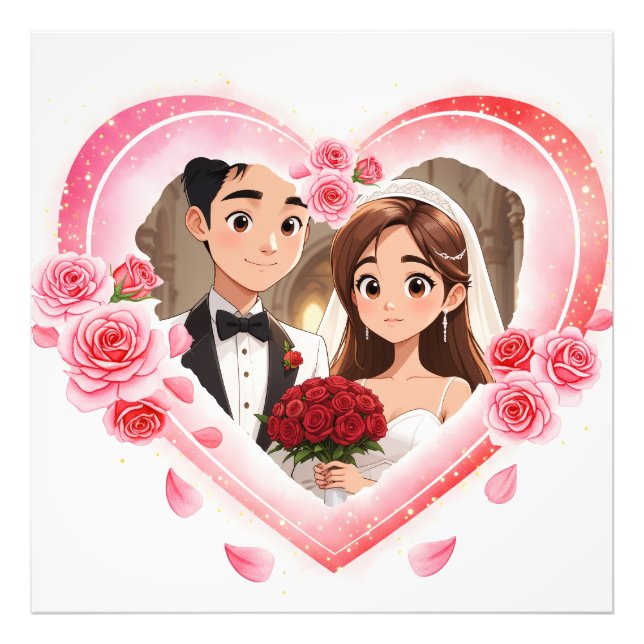 Custom Wedding - Romantic Watercolor Heart Fotodruck (Vorne)