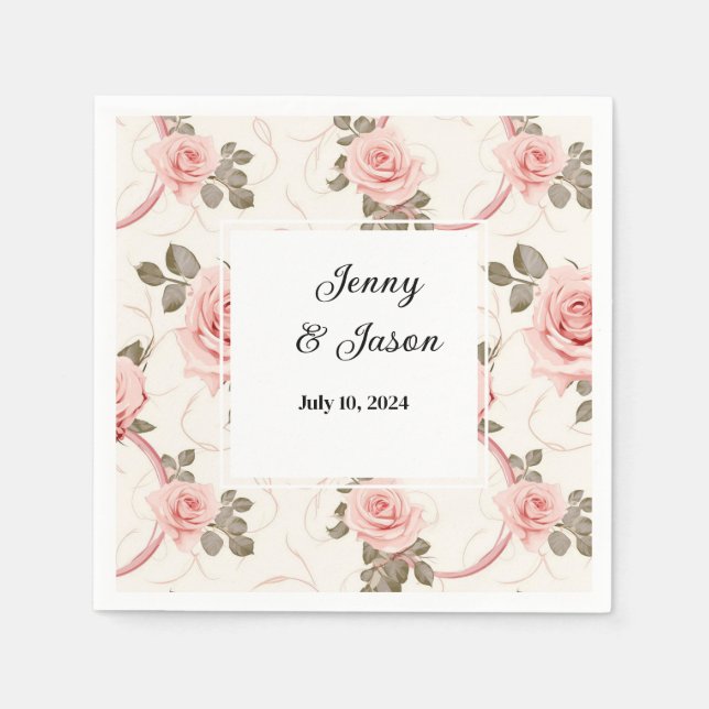 Custom Wedding Rose Paper Napkins Serviette (Vorderseite)