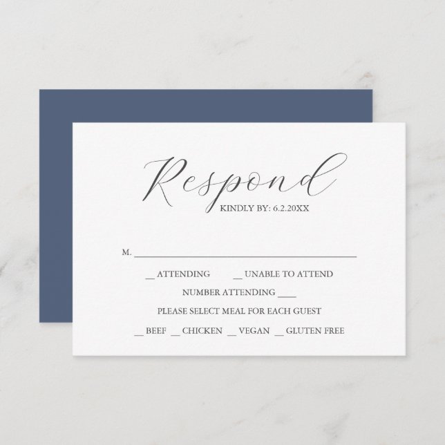 Custom Wedding RSVP Cards Navy Blue (Vorne/Hinten)