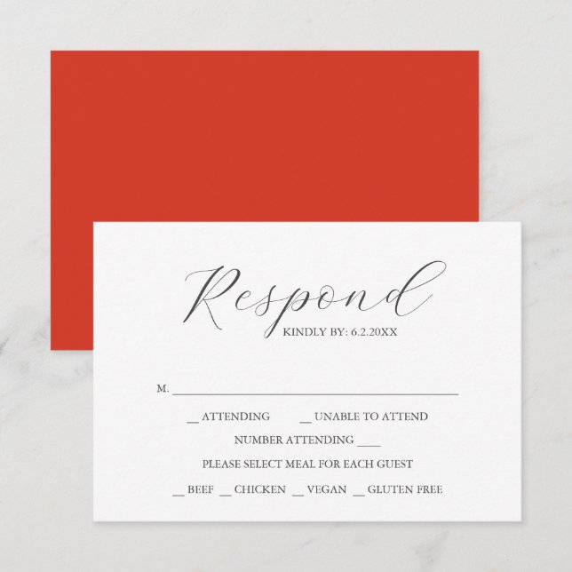 Custom Wedding RSVP Cards Red (Vorne/Hinten)