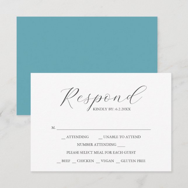 Custom Wedding RSVP Cards Türkis Blue (Vorne/Hinten)