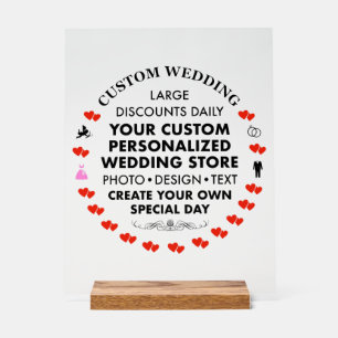 Custom Wedding Sign 14" x 11" Acryl & Holz Stand Acrylschild