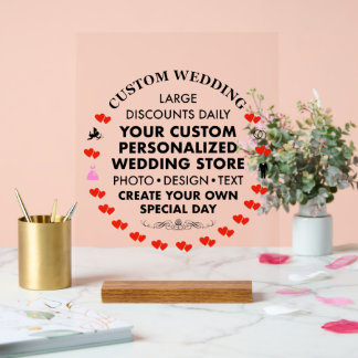 Custom Wedding Sign 14" x 11" Acryl & Holz Stand Acrylschild
