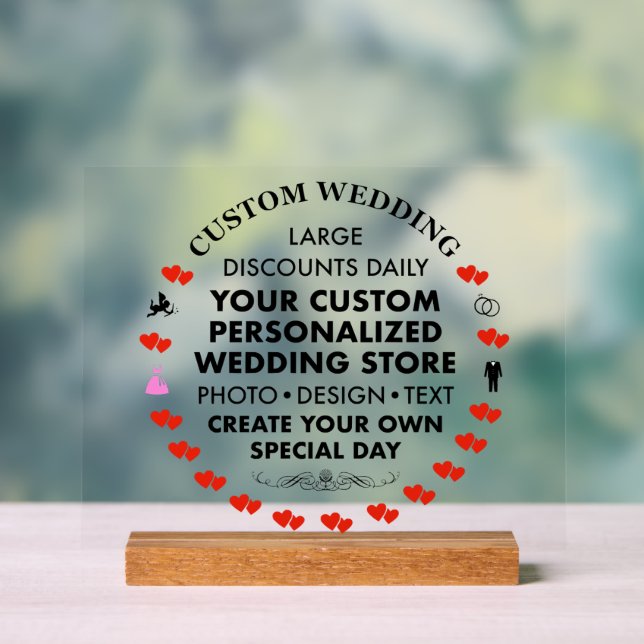 Custom Wedding Sign 8" x 10" Acryl & Holz Stand Acrylschild (Neutral)