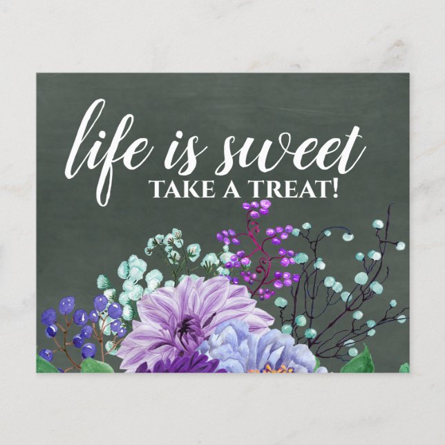 Custom Wedding Signs Chalkboard Lila Minze Floral (Vorderseite)