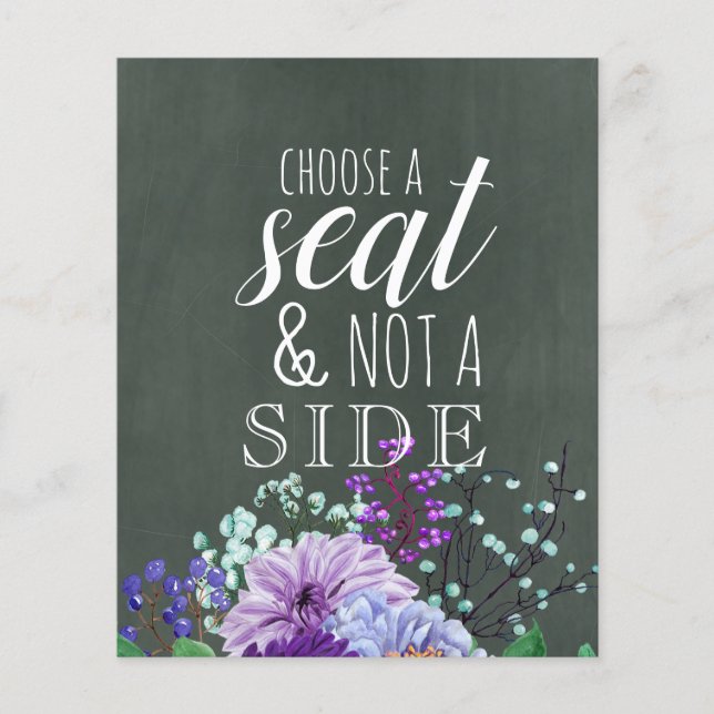Custom Wedding Signs Chalkboard Lila Minze Floral (Vorderseite)