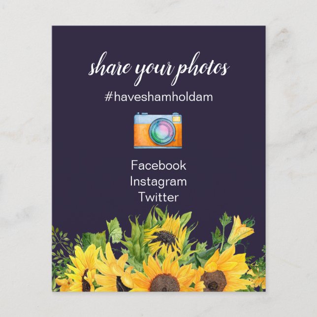 Custom Wedding Signs Navy Blue Yellow Sunflowers (Vorderseite)