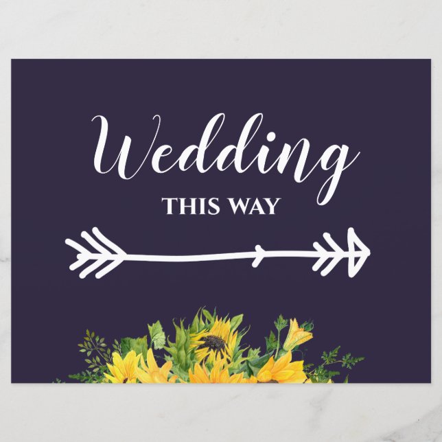 Custom Wedding Signs Navy Blue Yellow Sunflowers (Vorderseite)