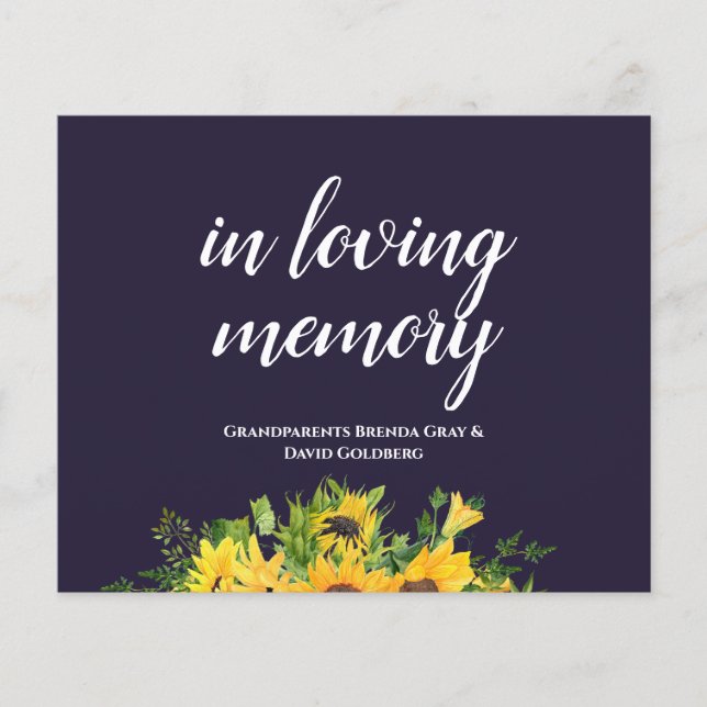 Custom Wedding Signs Navy Blue Yellow Sunflowers (Vorderseite)