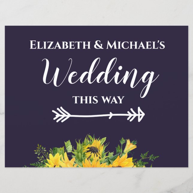Custom Wedding Signs Navy Blue Yellow Sunflowers (Vorderseite)