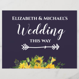 Custom Wedding Signs Navy Blue Yellow Sunflowers