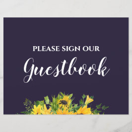 Custom Wedding Signs Navy Blue Yellow Sunflowers