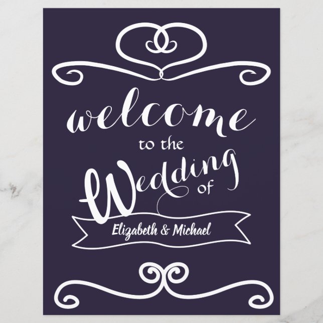 Custom Wedding Signs Navy Blue Yellow Sunflowers (Vorderseite)
