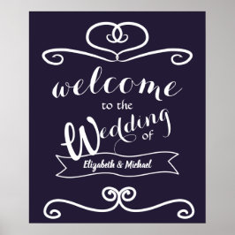 Custom Wedding Signs Navy Blue Yellow Sunflowers Poster