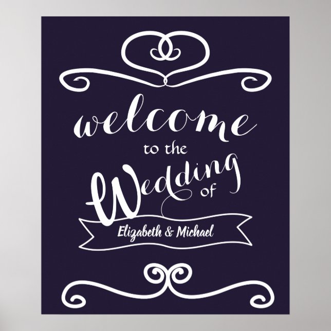 Custom Wedding Signs Navy Blue Yellow Sunflowers Poster (Vorne)
