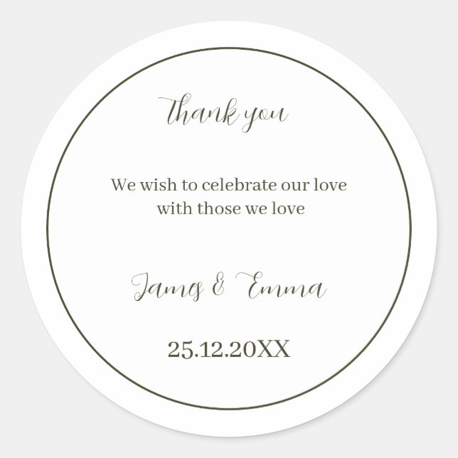 Custom Wedding Simple Green Runder Aufkleber (Vorderseite)