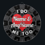 Custom Wedding Text White Black Charcoal Red Heart Dartscheibe<br><div class="desc">Benutzerdefinierter Text,  den ich tue,  um White Text editierbare Namen mit Red Heart auf schwarz und kohlefarbenen Dartboard hochzimmern. Persönlich für eine Hochzeitsfeier,  um sich zu erinnern und als liebevolle Erinnerung zu schätzen!</div>