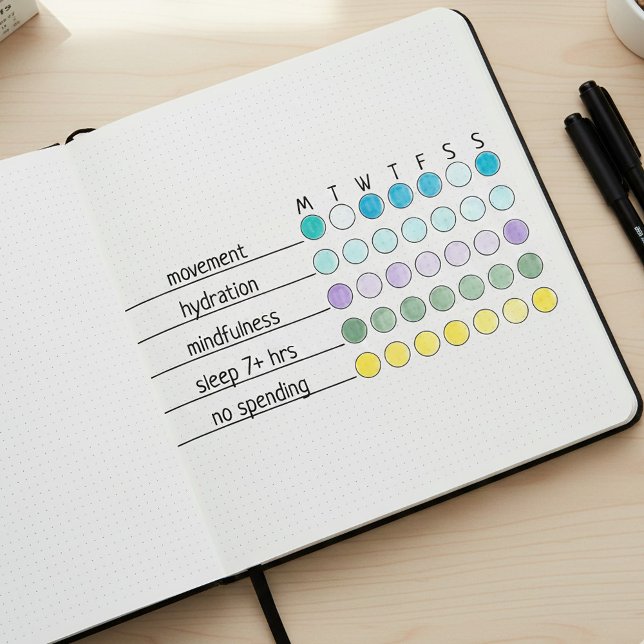 Custom Weekly Habit Tracker | 3" x 1.5" Journal Gummistempel (Save time journaling with our custom weekly habit tracker stamp. 3 x 1.5 inch size fits A5 journals)