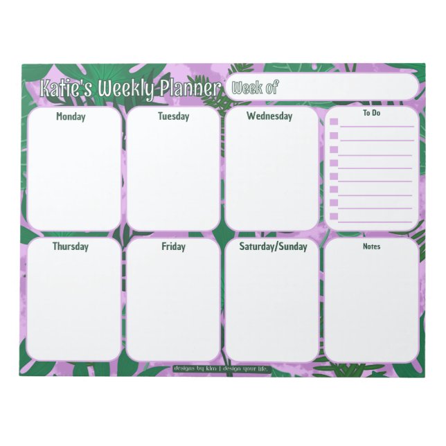 Custom Weekly Planner | Jungle Blätter Muster Notizblock (Vorderseite)