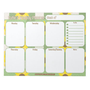 Custom Weekly Planner Sonnenblumenmuster Kariert Notizblock