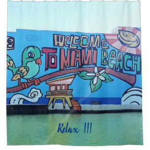 Custom Welcome Miami Beach Florida Graffiti Mural Duschvorhang