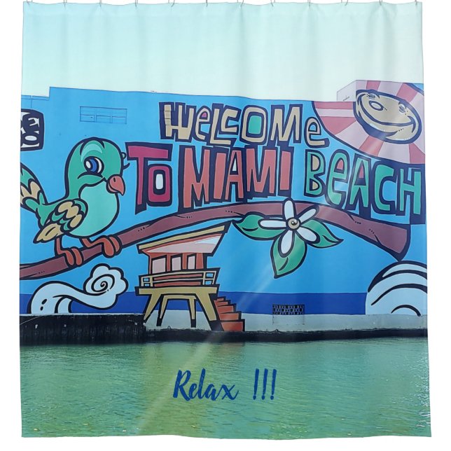Custom Welcome Miami Beach Florida Graffiti Mural Duschvorhang (Vorderseite)