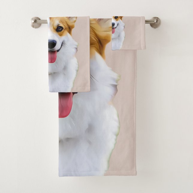 Custom Welsh Corgi Dog Personalisiert Zeichnend Badhandtuch Set (Insitu)