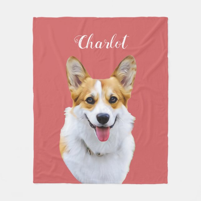 Custom Welsh Corgi Dog Personalisiert Zeichnend Fleecedecke (Vorderseite)