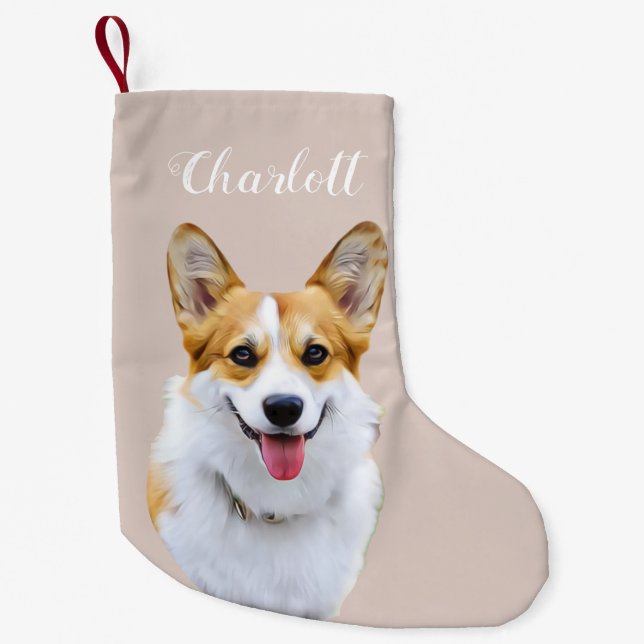 Custom Welsh Corgi Dog Personalisiert Zeichnend Kleiner Weihnachtsstrumpf (Vorderseite)