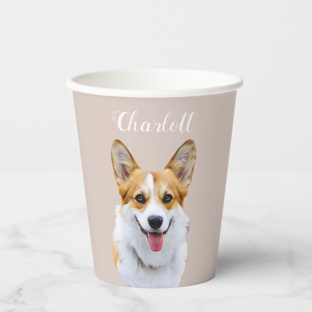 Custom Welsh Corgi Dog Personalisiert Zeichnend Pappbecher (Vorderseite)