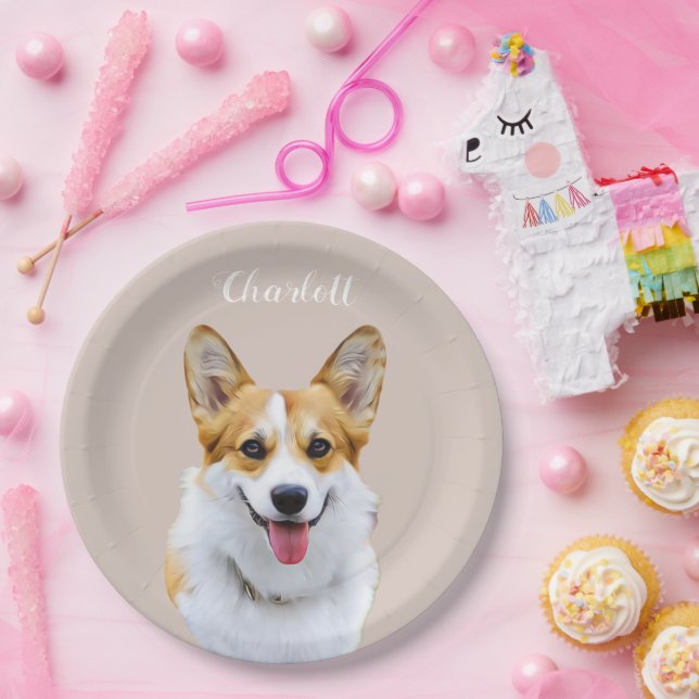 Custom Welsh Corgi Dog Personalisiert Zeichnend Pappteller (Party)