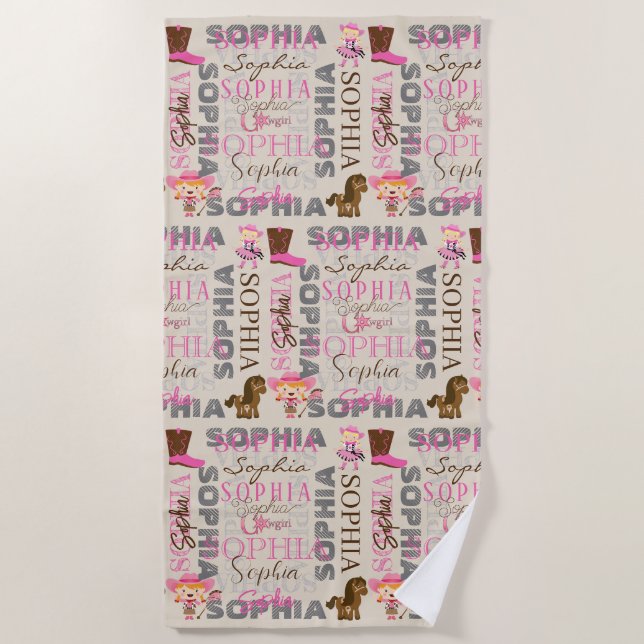 Custom Western Cowgirl Horse Lover Collage Name Strandtuch (Vorderseite)