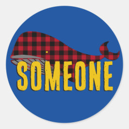 Custom Whale, Rustikal Red on Blue Buffalo Kariert Runder Aufkleber