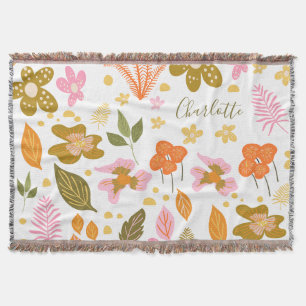 Custom Whimsical Floral Boho Herbst Orange Pink Decke