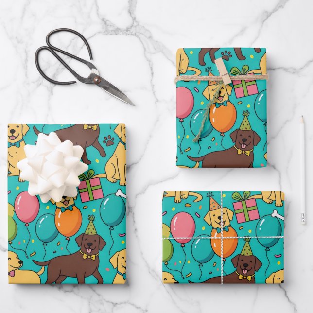custom whimsical Labrador Retriever birthday Geschenkpapier Set (Vorderseite)
