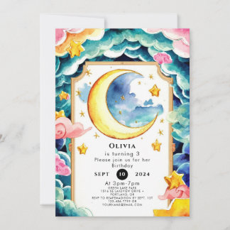 Custom Whimsical Moon Birthday Einladung