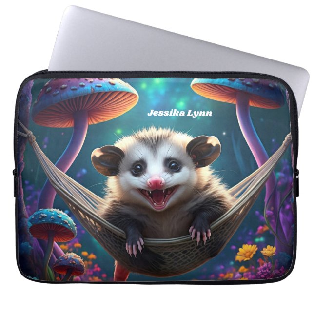 Custom Whimsical Opossum Psychedelic Hippie Laptopschutzhülle (Vorderseite)