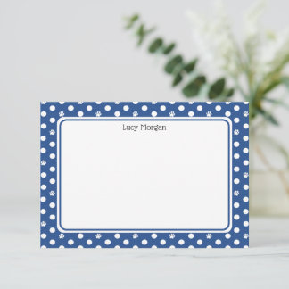 Custom Whimsical Paw Print Polka Dot Blue Note Karte
