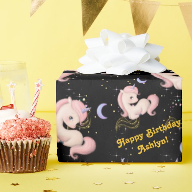 Custom Whimsical Pink Unicorn Girls Birthday |  Geschenkpapier (Geburtstagsparty)