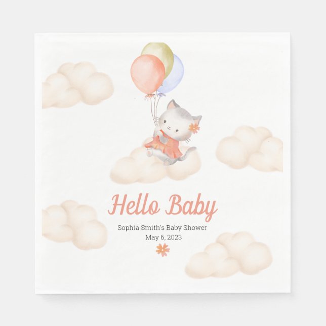 Custom Whimsical Sweet Floating Kitten Baby Girl Serviette (Vorderseite)