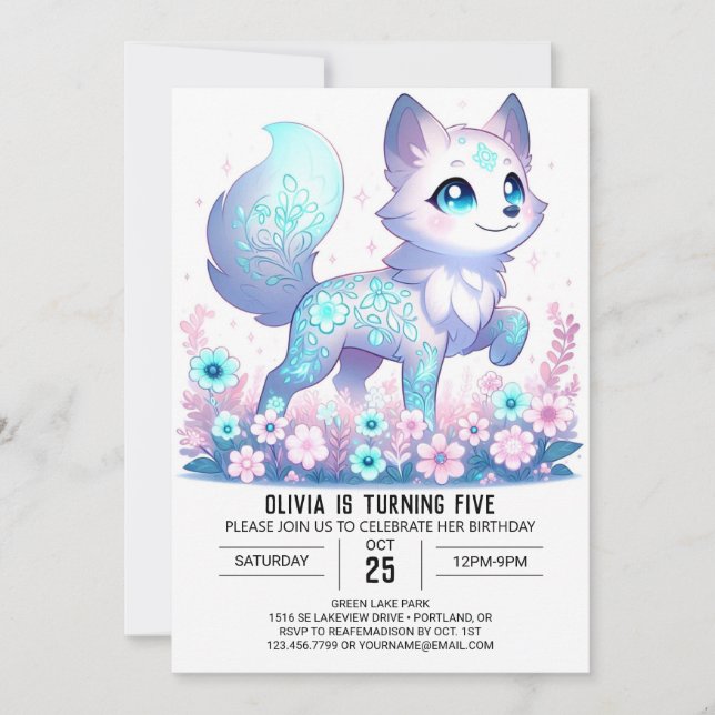 Custom Whimsical Wolf Digital Geburtstag Einladung (Vorderseite)