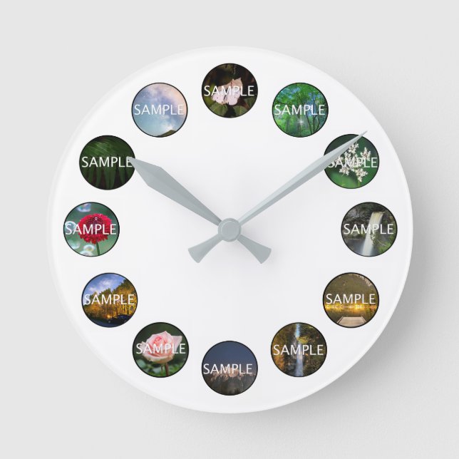 Custom White 12 Photo Clock  Runde Wanduhr (Vorderseite)